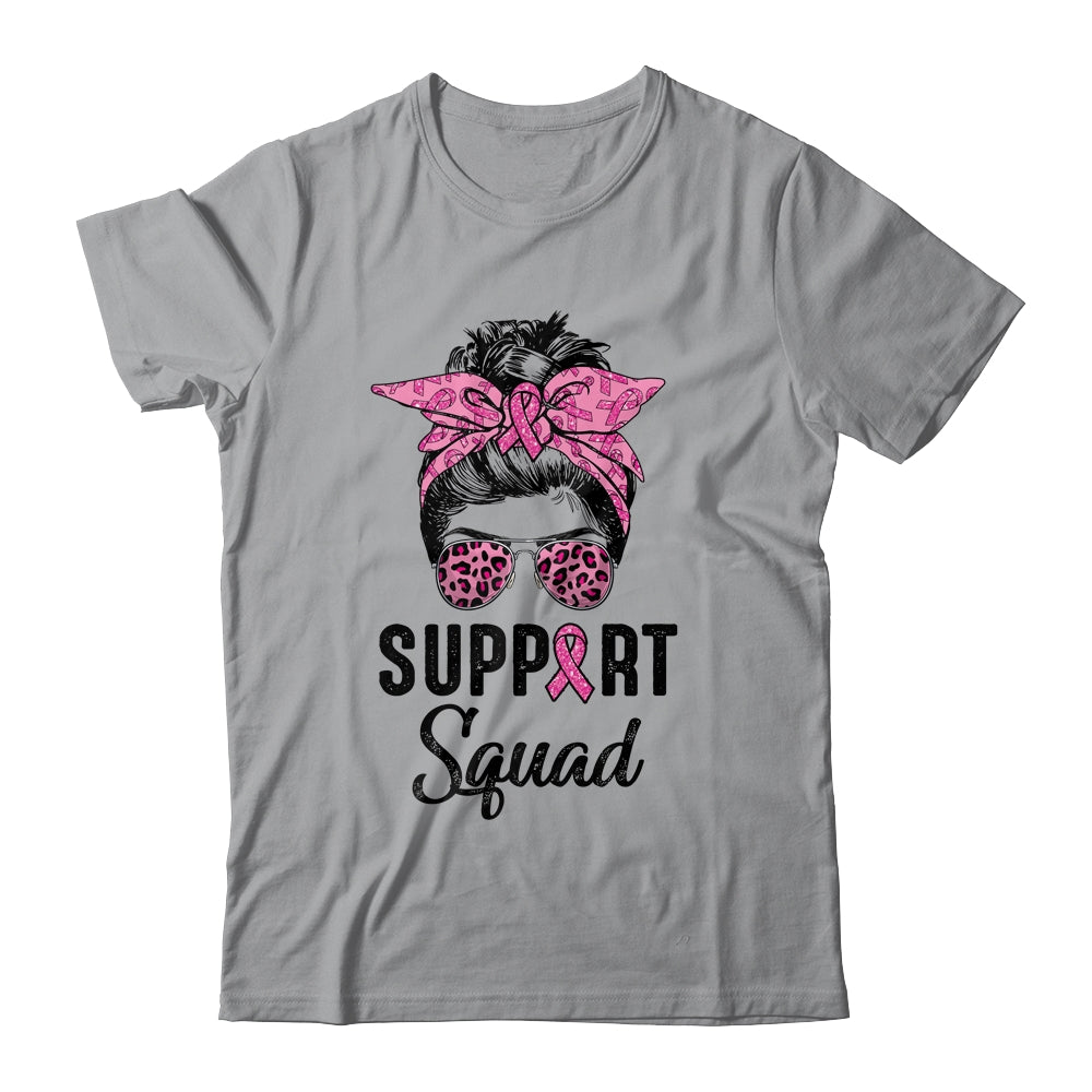 Support Squad Messy Bun Pink Ribbon Breast Cancer Warrior Shirt & Hoodie | siriusteestore