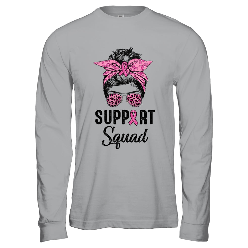 Support Squad Messy Bun Pink Ribbon Breast Cancer Warrior Shirt & Hoodie | siriusteestore