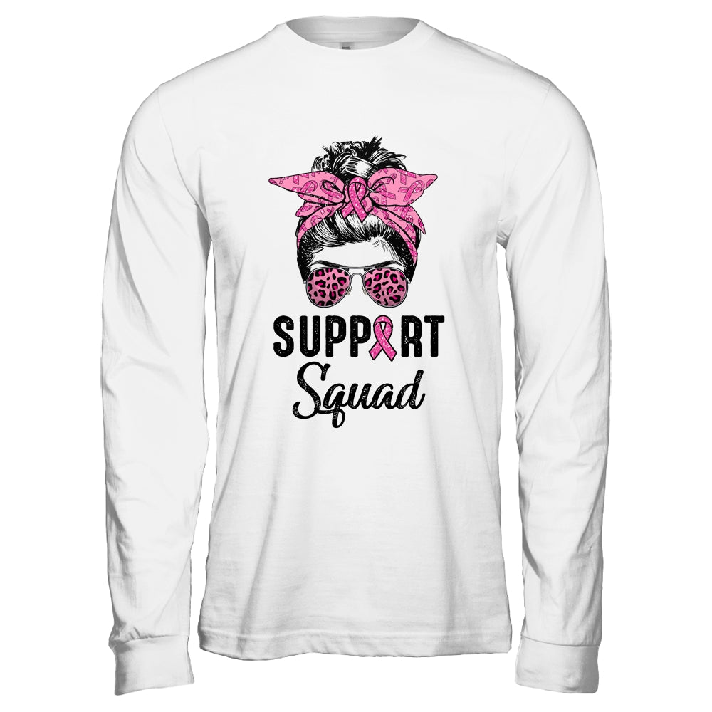 Support Squad Messy Bun Pink Ribbon Breast Cancer Warrior Shirt & Hoodie | siriusteestore