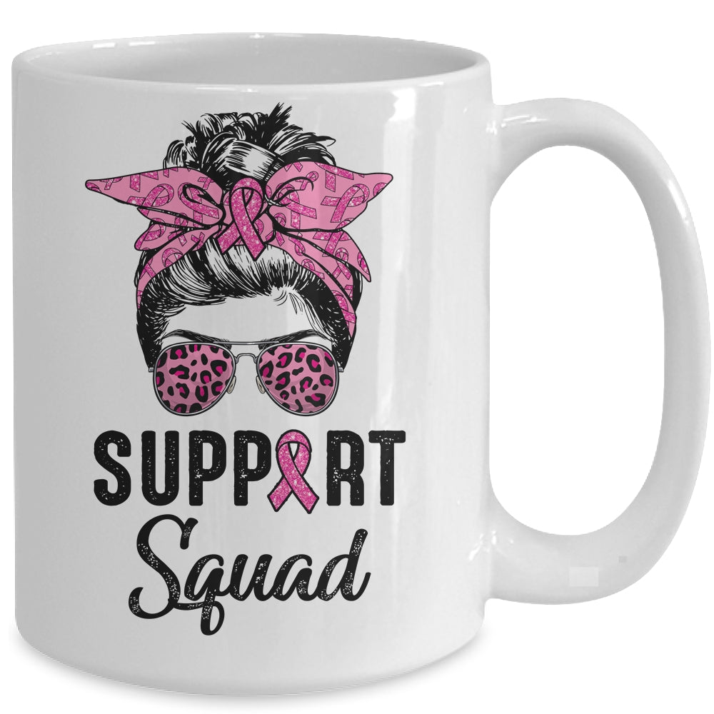 Support Squad Messy Bun Pink Ribbon Breast Cancer Warrior Mug | siriusteestore