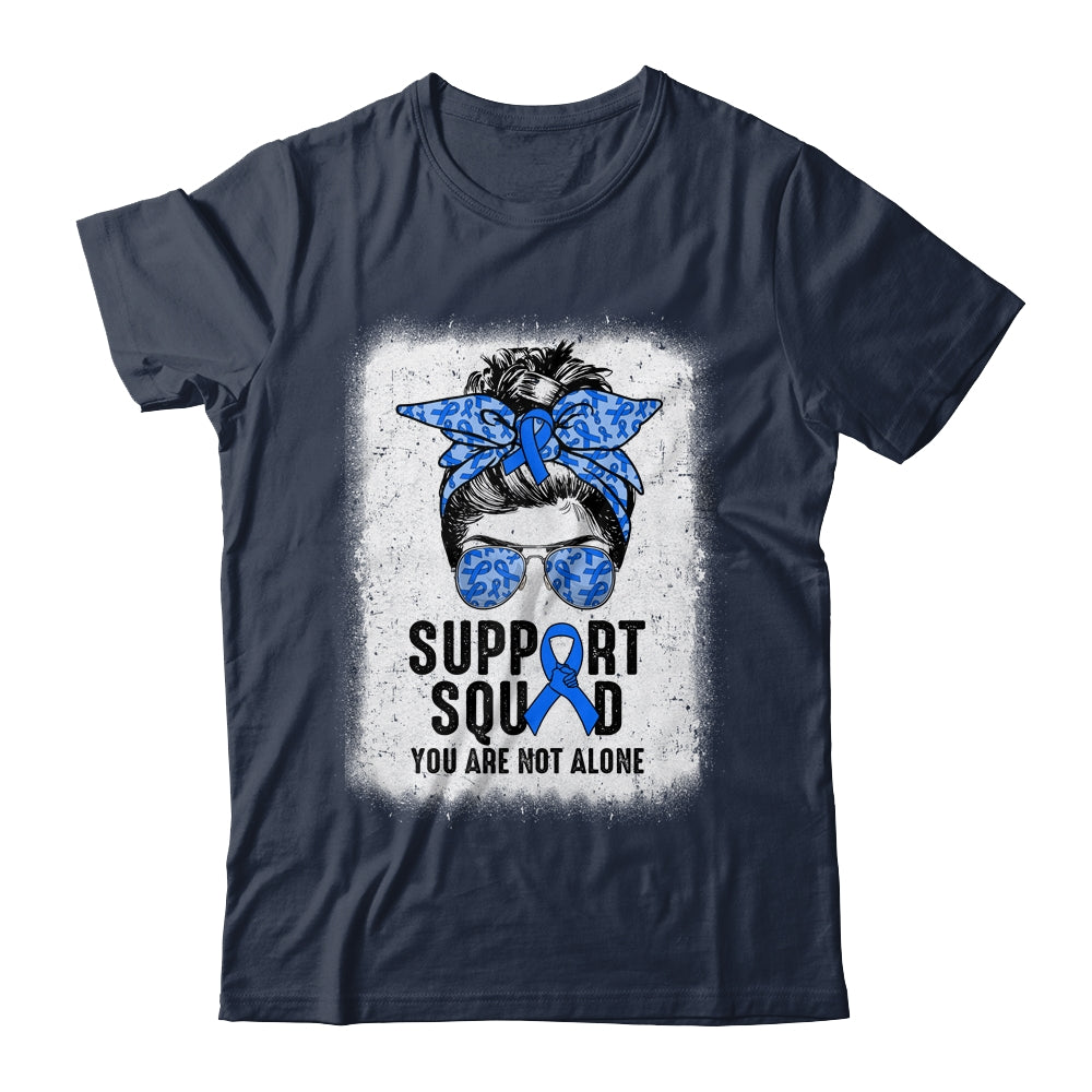 Support Squad Messy Bun Warrior Blue Colon Cancer Awareness Shirt & Tank Top | siriusteestore