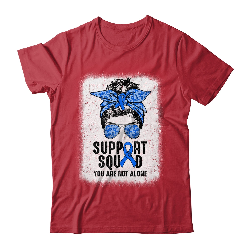 Support Squad Messy Bun Warrior Blue Colon Cancer Awareness Shirt & Tank Top | siriusteestore