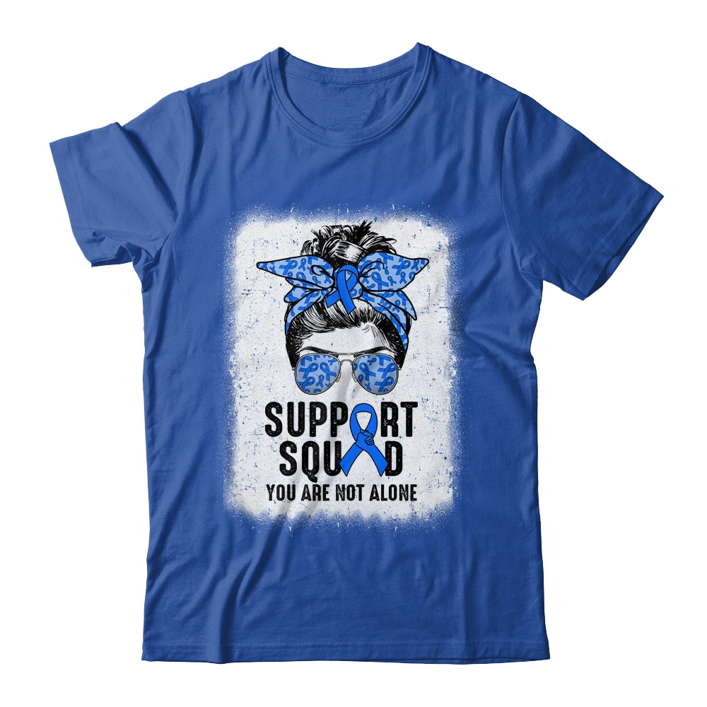 Support Squad Messy Bun Warrior Blue Colon Cancer Awareness Shirt & Tank Top | siriusteestore