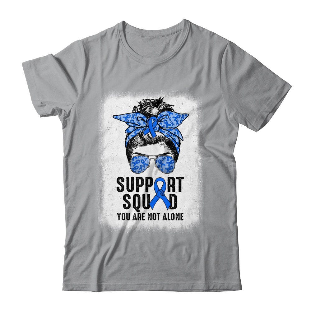 Support Squad Messy Bun Warrior Blue Colon Cancer Awareness Shirt & Tank Top | siriusteestore