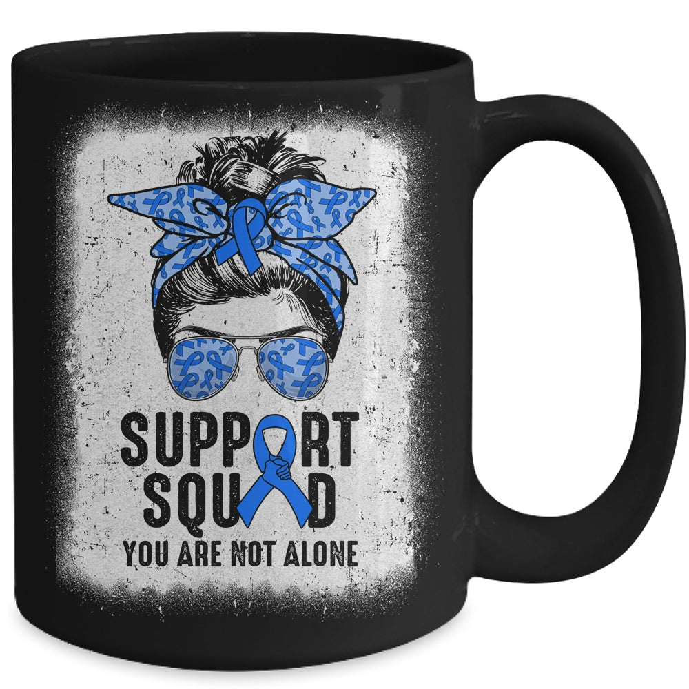 Support Squad Messy Bun Warrior Blue Colon Cancer Awareness Mug | siriusteestore