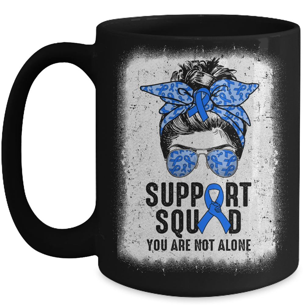 Support Squad Messy Bun Warrior Blue Colon Cancer Awareness Mug | siriusteestore