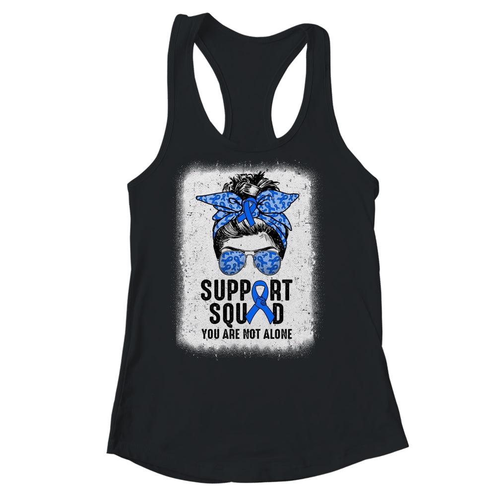 Support Squad Messy Bun Warrior Blue Colon Cancer Awareness Shirt & Tank Top | siriusteestore
