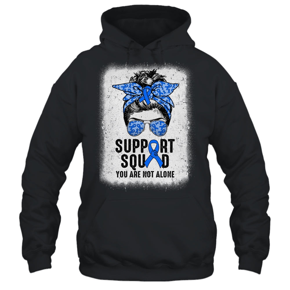 Support Squad Messy Bun Warrior Blue Colon Cancer Awareness Shirt & Tank Top | siriusteestore