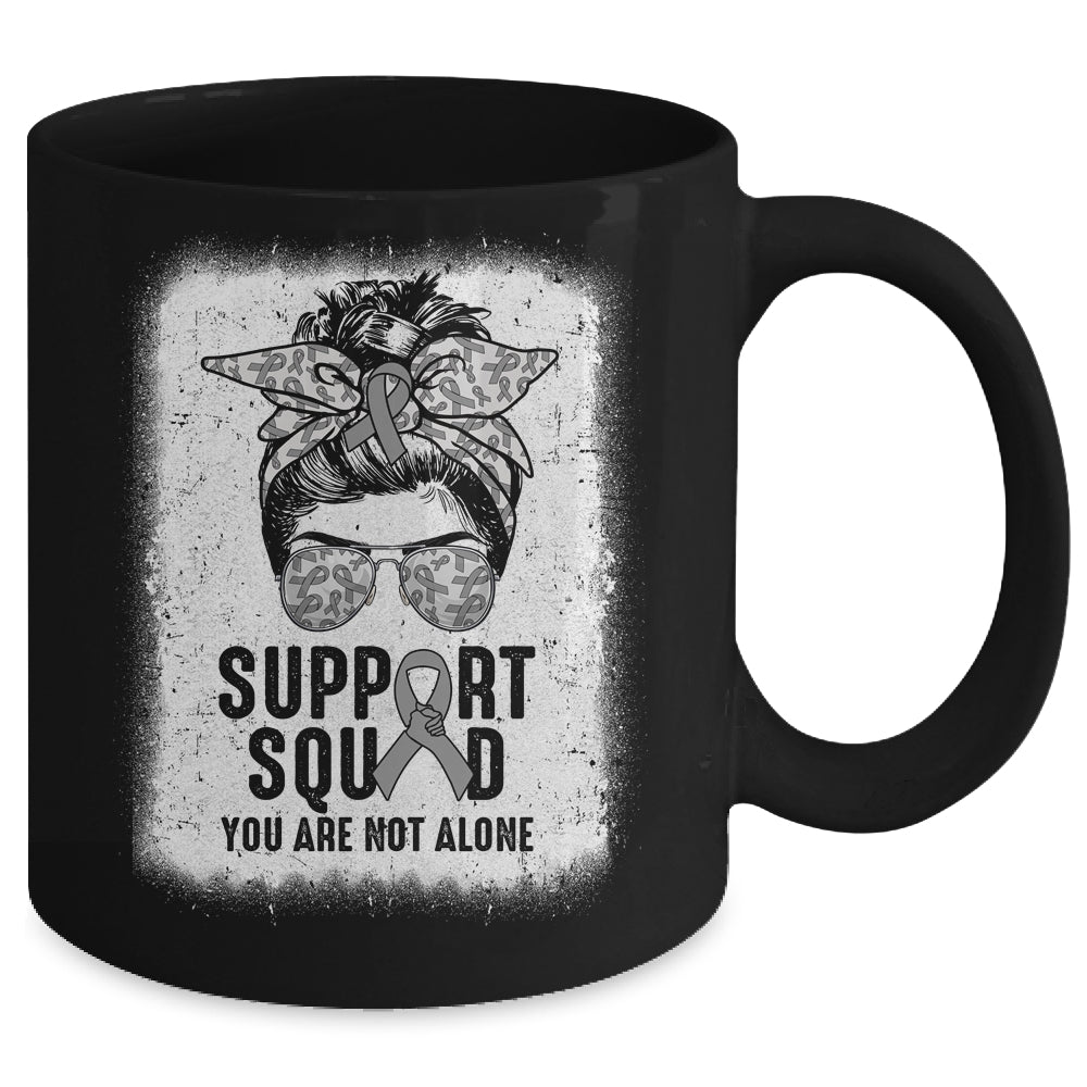 Support Squad Messy Bun Warrior Grey Brain Cancer Awareness Mug | siriusteestore