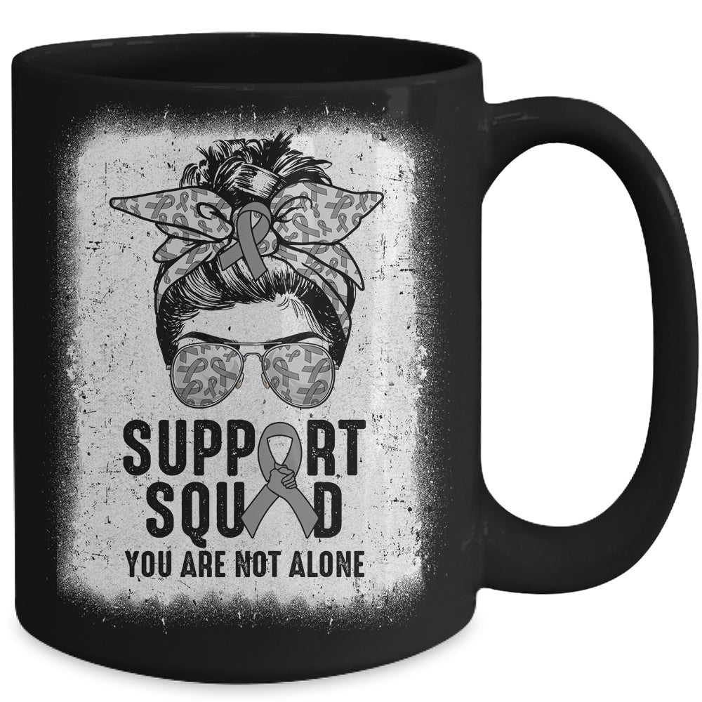 Support Squad Messy Bun Warrior Grey Brain Cancer Awareness Mug | siriusteestore