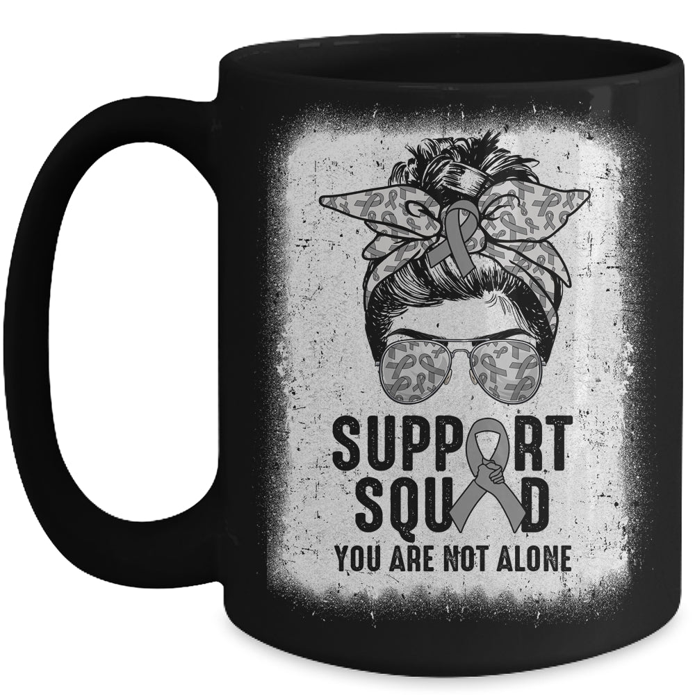 Support Squad Messy Bun Warrior Grey Brain Cancer Awareness Mug | siriusteestore