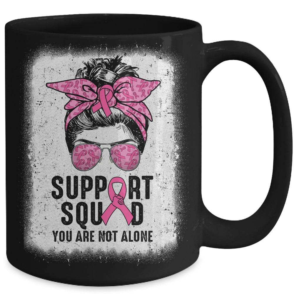 Support Squad Messy Bun Warrior Pink Breast Cancer Awareness Mug | siriusteestore