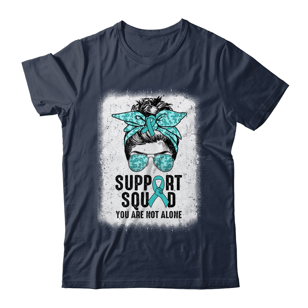 Support Squad Messy Bun Warrior Teal Ovarian Cancer Awareness Shirt & Tank Top | siriusteestore
