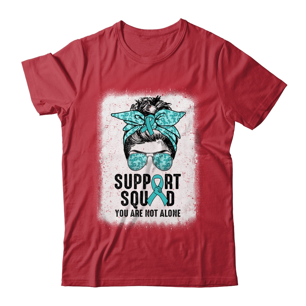 Support Squad Messy Bun Warrior Teal Ovarian Cancer Awareness Shirt & Tank Top | siriusteestore