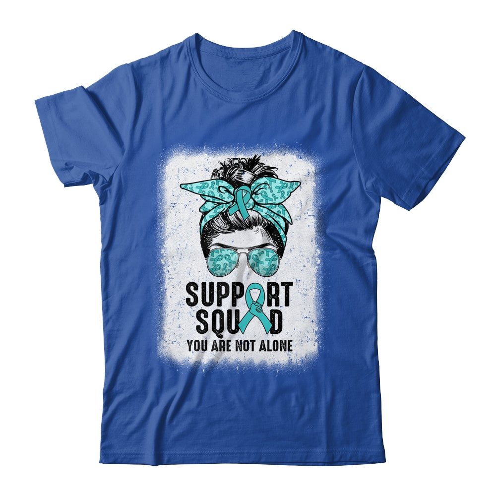 Support Squad Messy Bun Warrior Teal Ovarian Cancer Awareness Shirt & Tank Top | siriusteestore