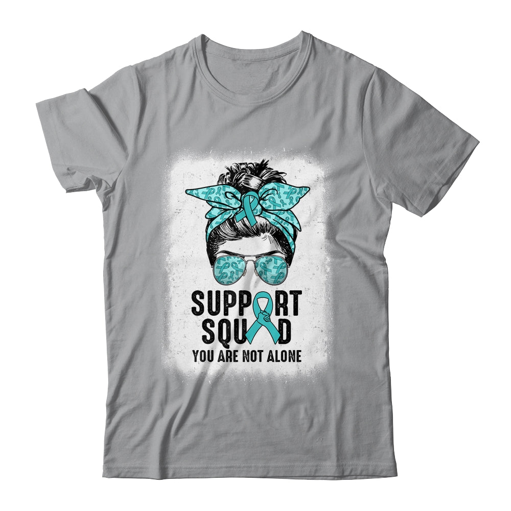 Support Squad Messy Bun Warrior Teal Ovarian Cancer Awareness Shirt & Tank Top | siriusteestore