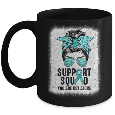 Support Squad Messy Bun Warrior Teal Ovarian Cancer Awareness Mug | siriusteestore