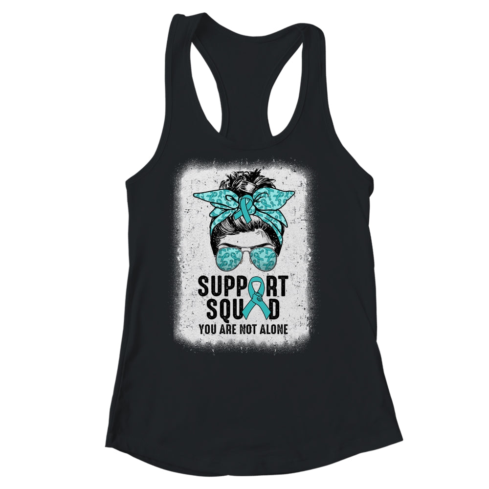 Support Squad Messy Bun Warrior Teal Ovarian Cancer Awareness Shirt & Tank Top | siriusteestore