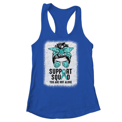 Support Squad Messy Bun Warrior Teal Ovarian Cancer Awareness Shirt & Tank Top | siriusteestore