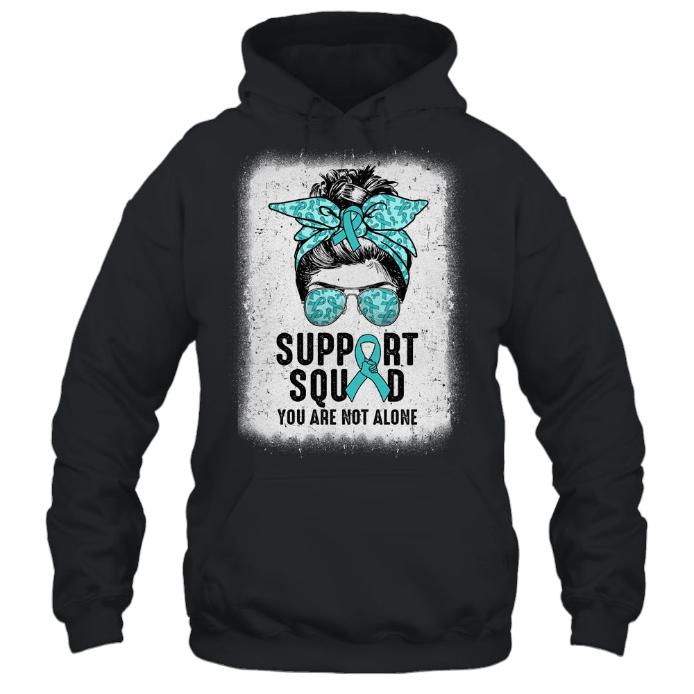 Support Squad Messy Bun Warrior Teal Ovarian Cancer Awareness Shirt & Tank Top | siriusteestore