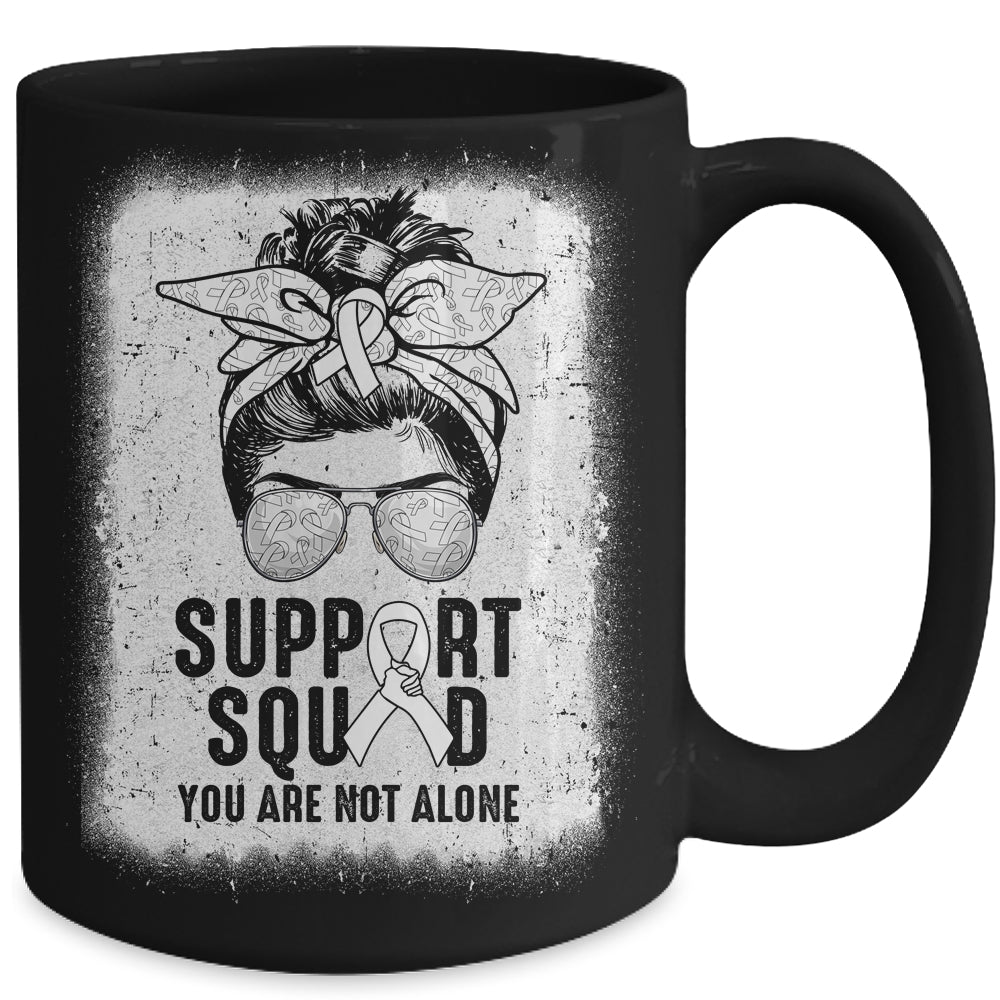 Support Squad Messy Bun Warrior White Lung Cancer Awareness Mug | siriusteestore