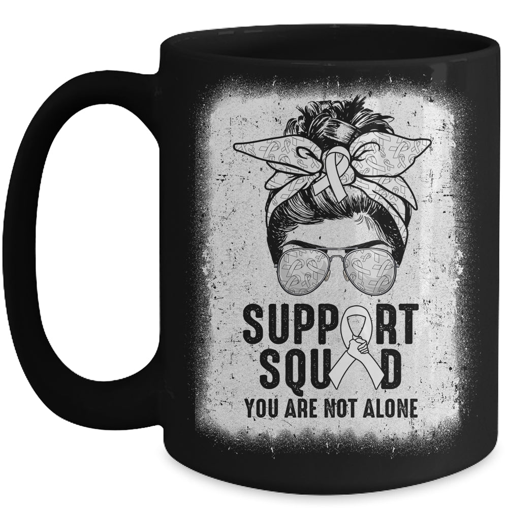 Support Squad Messy Bun Warrior White Lung Cancer Awareness Mug | siriusteestore
