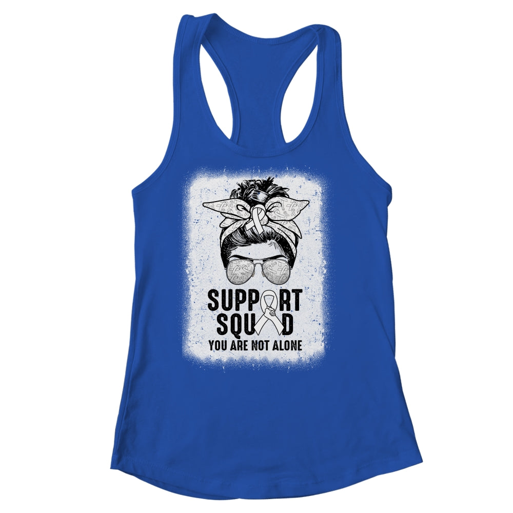 Support Squad Messy Bun Warrior White Lung Cancer Awareness Shirt & Tank Top | siriusteestore