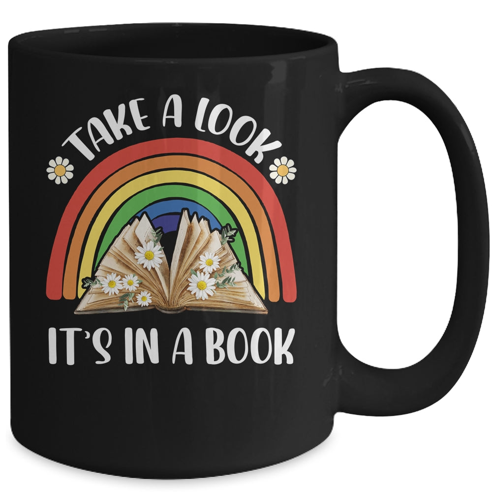 Take A Look It's In A Book Lover Reading Vintage Rainbow Mug | siriusteestore