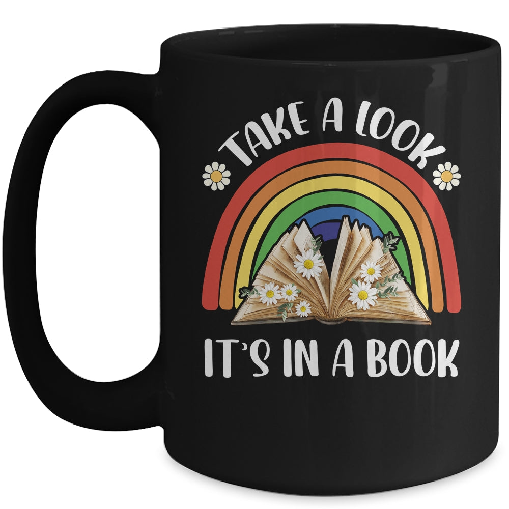 Take A Look It's In A Book Lover Reading Vintage Rainbow Mug | siriusteestore