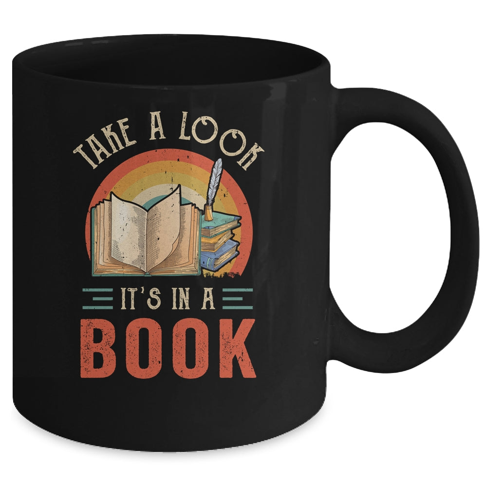 Take A Look Its In A Book Reading Vintage Retro Rainbow Mug | siriusteestore