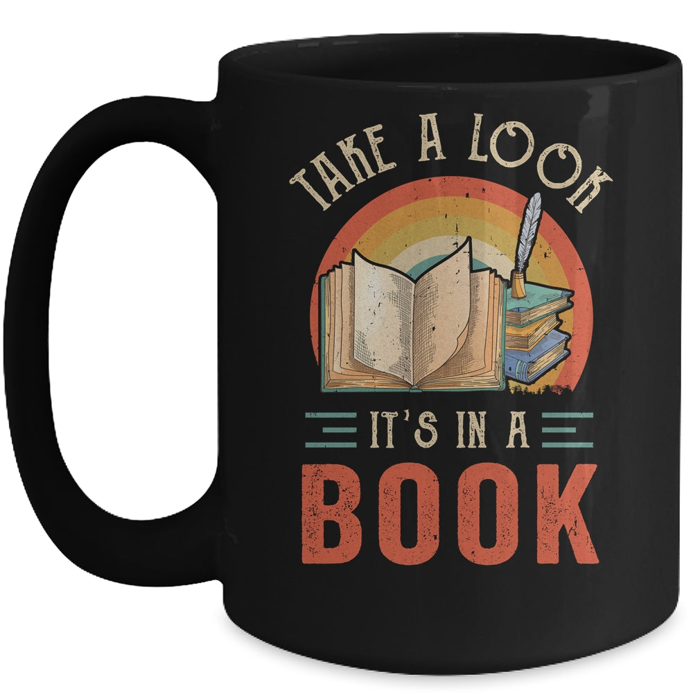 Take A Look Its In A Book Reading Vintage Retro Rainbow Mug | siriusteestore