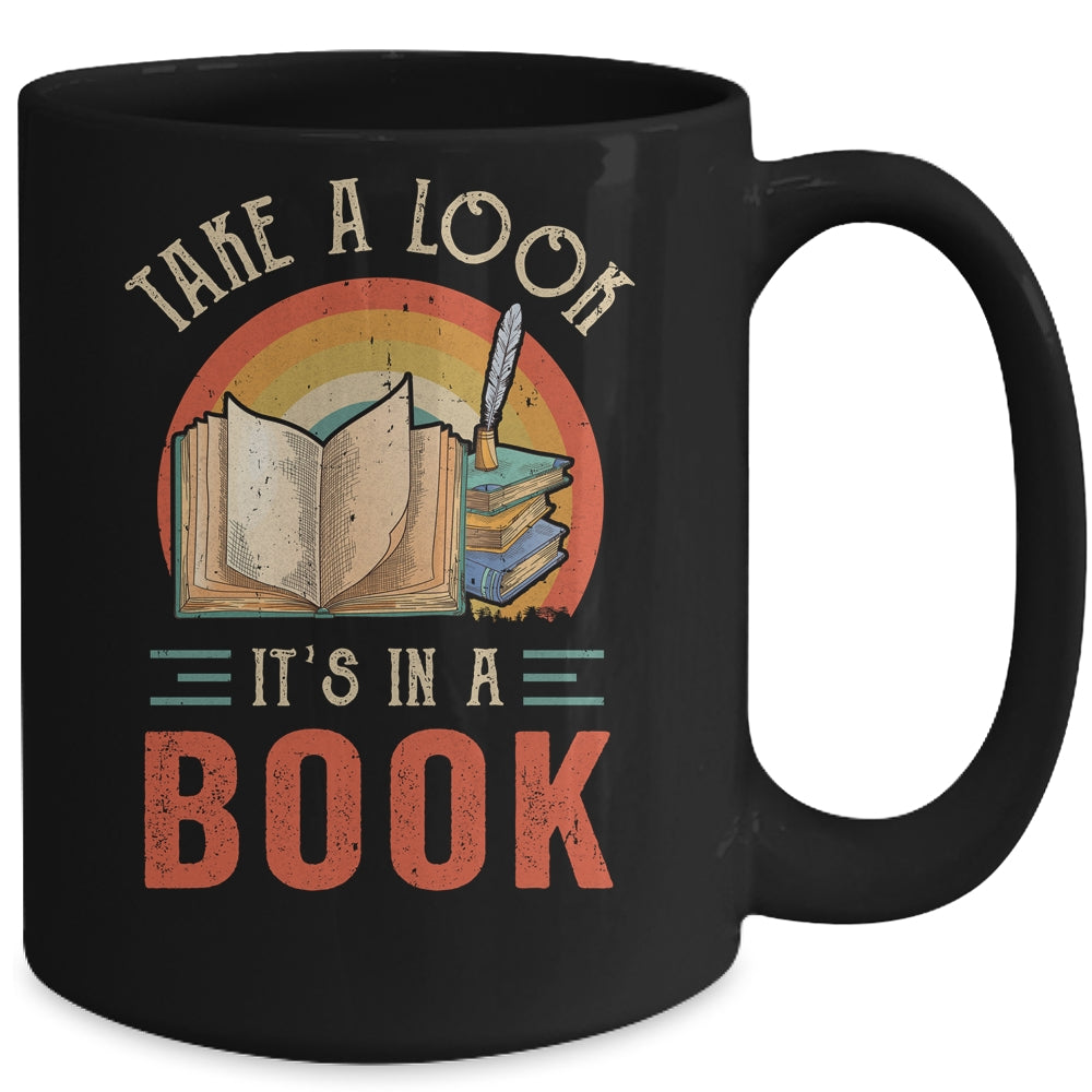 Take A Look Its In A Book Reading Vintage Retro Rainbow Mug | siriusteestore