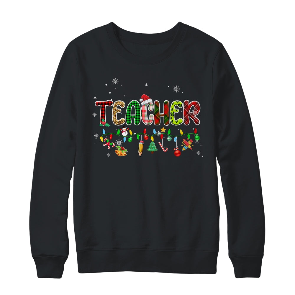 Teacher Christmas Books Santa Leopard Plaid Cakes Xmas Shirt & Sweatshirt | siriusteestore