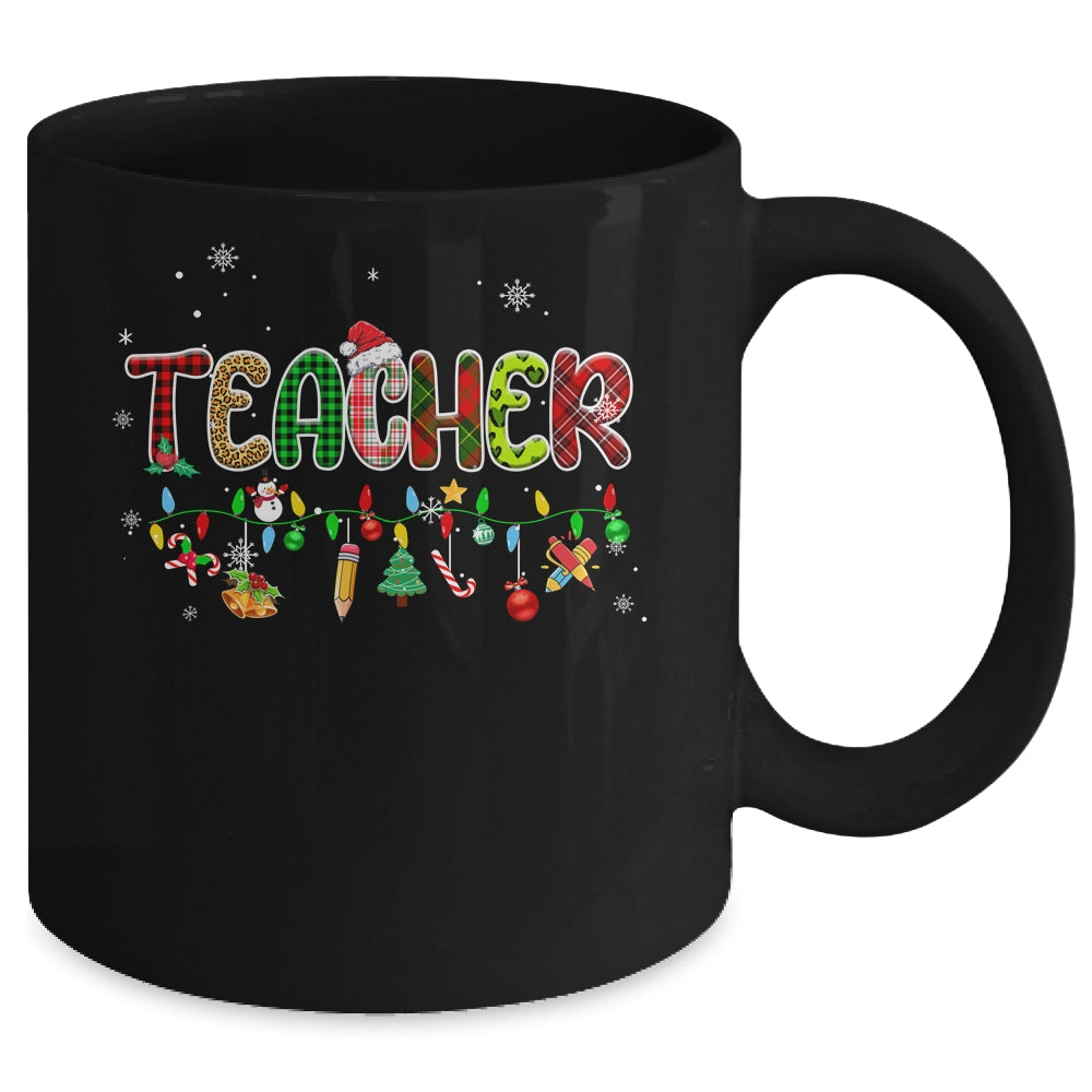 Teacher Christmas Books Santa Leopard Plaid Cakes Xmas Mug | siriusteestore
