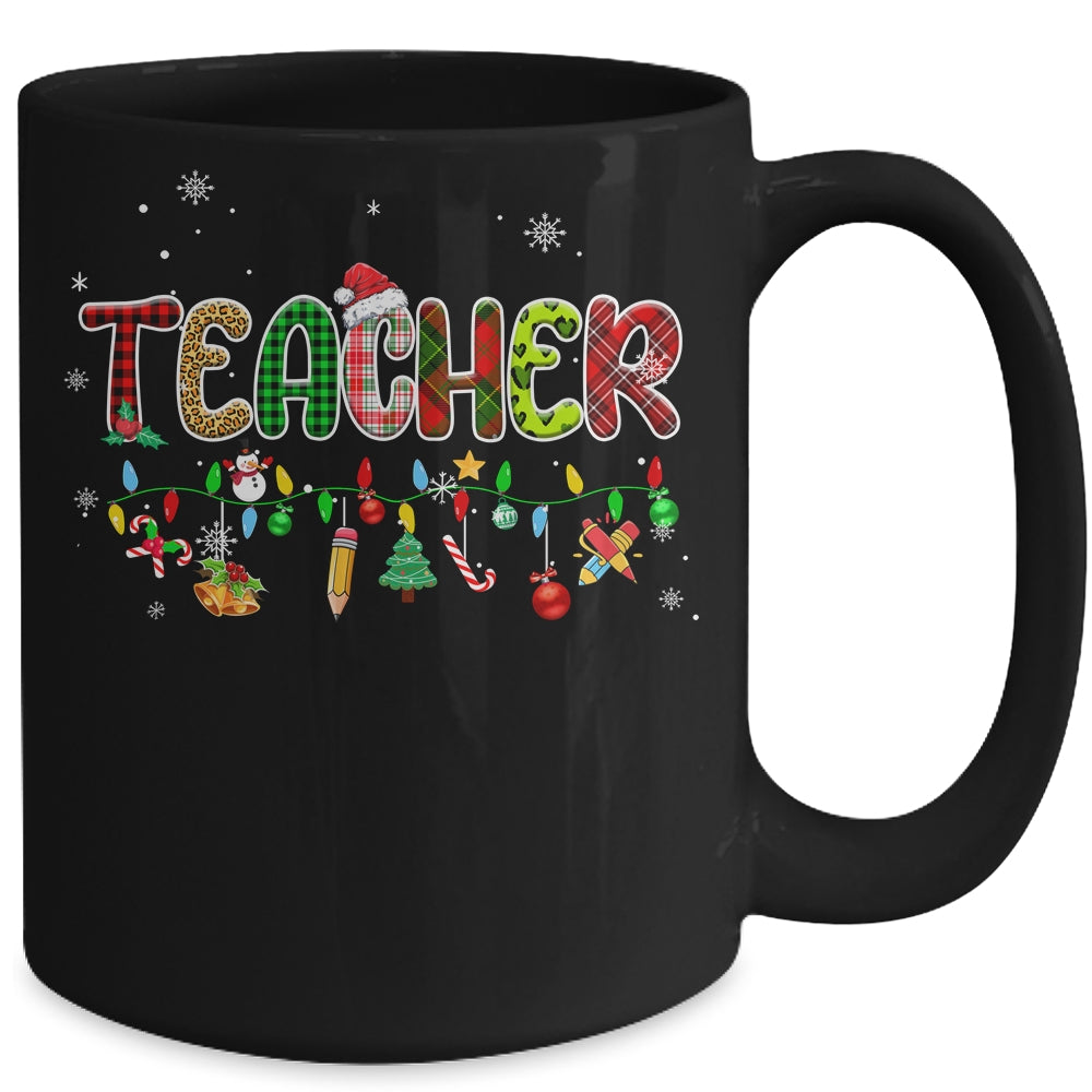 Teacher Christmas Books Santa Leopard Plaid Cakes Xmas Mug | siriusteestore