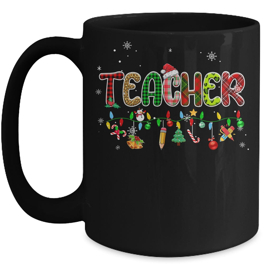 Teacher Christmas Books Santa Leopard Plaid Cakes Xmas Mug | siriusteestore