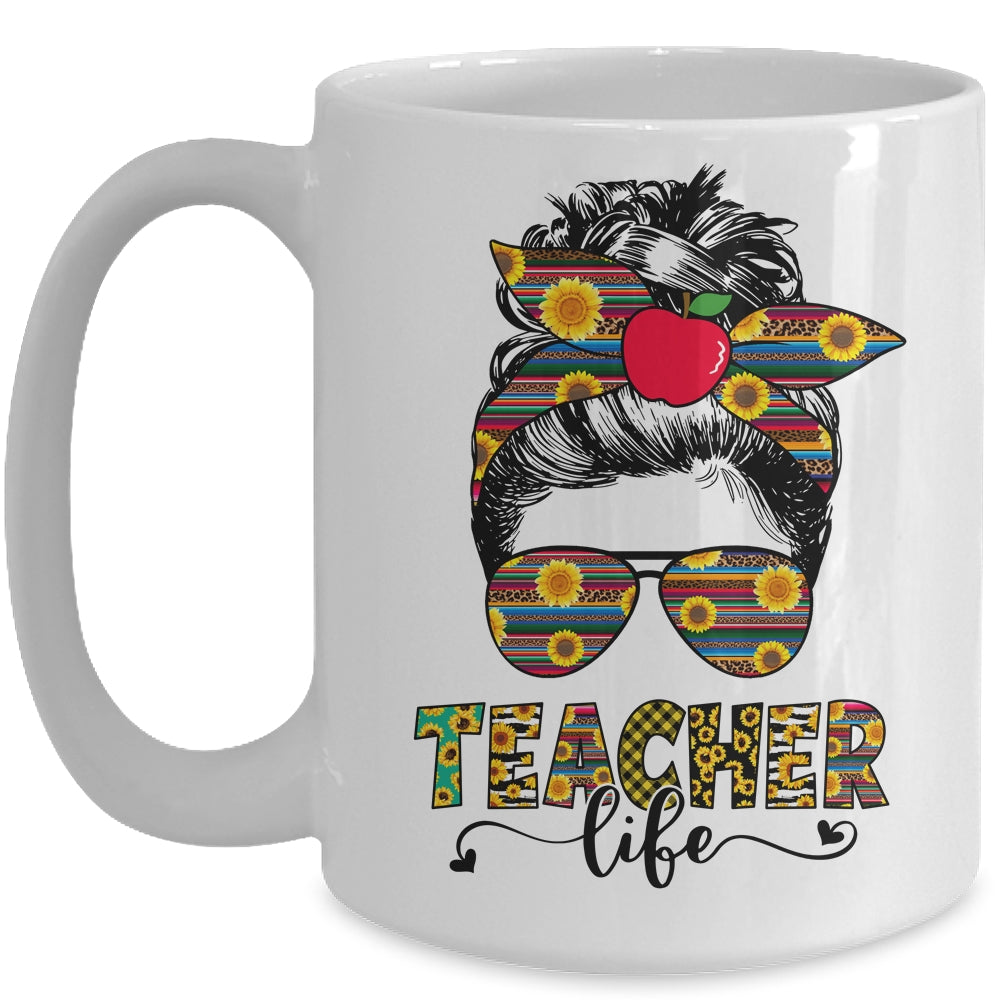 Teacher Life Messy Bun Hair Women Teachers Day Mug | siriusteestore
