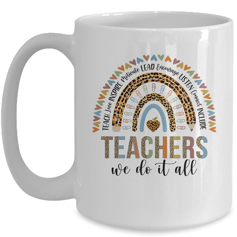 Teachers We Do It All Cute Teacher Rainbow Leopard Print Mug | siriusteestore
