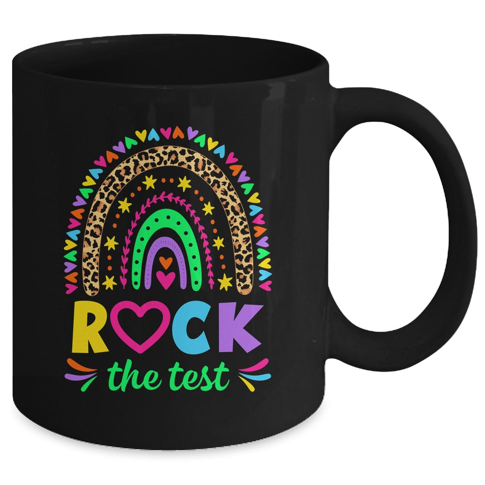 Test Day Rock The Test Teacher Testing Day Rainbow Leopard Mug | siriusteestore