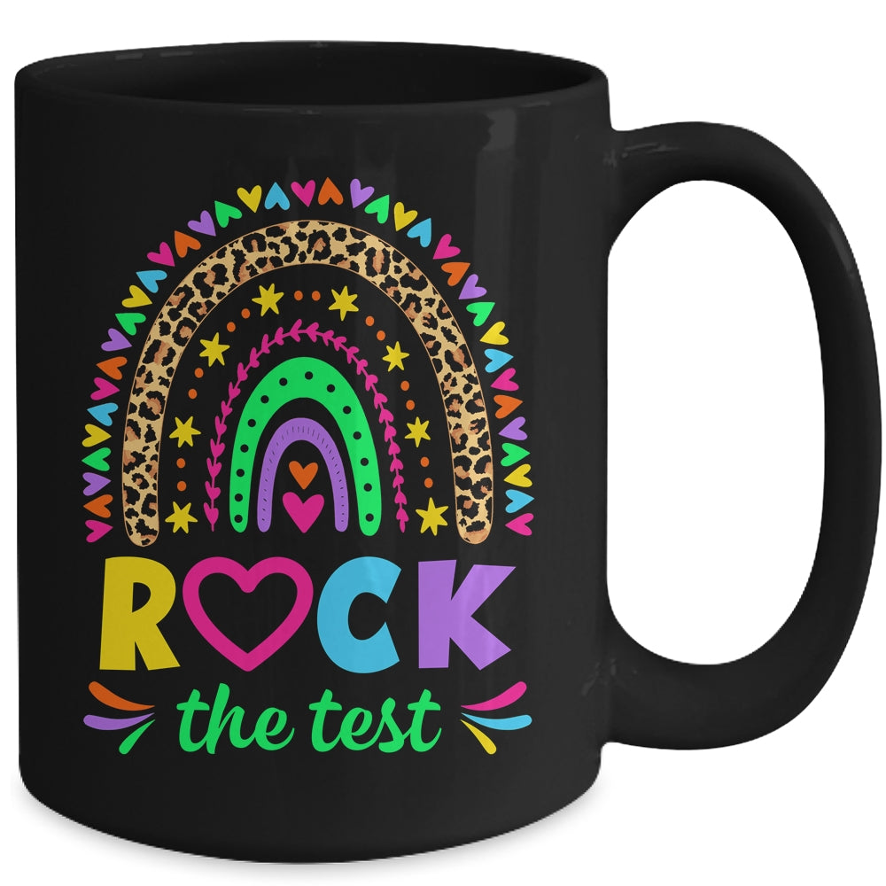 Test Day Rock The Test Teacher Testing Day Rainbow Leopard Mug | siriusteestore
