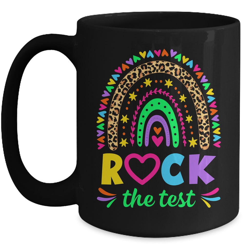 Test Day Rock The Test Teacher Testing Day Rainbow Leopard Mug | siriusteestore