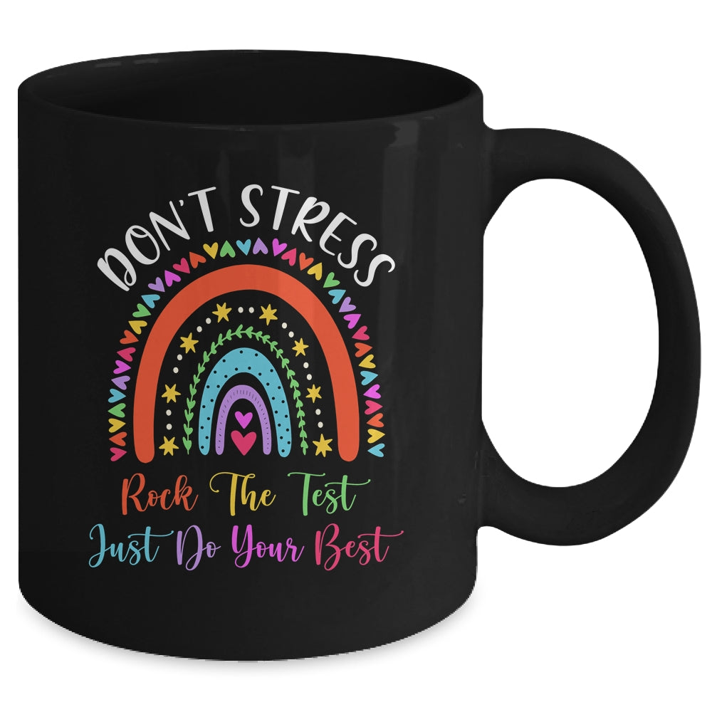 Test Day Rock The Test Teacher Testing Day Rainbow Teacher Mug | siriusteestore
