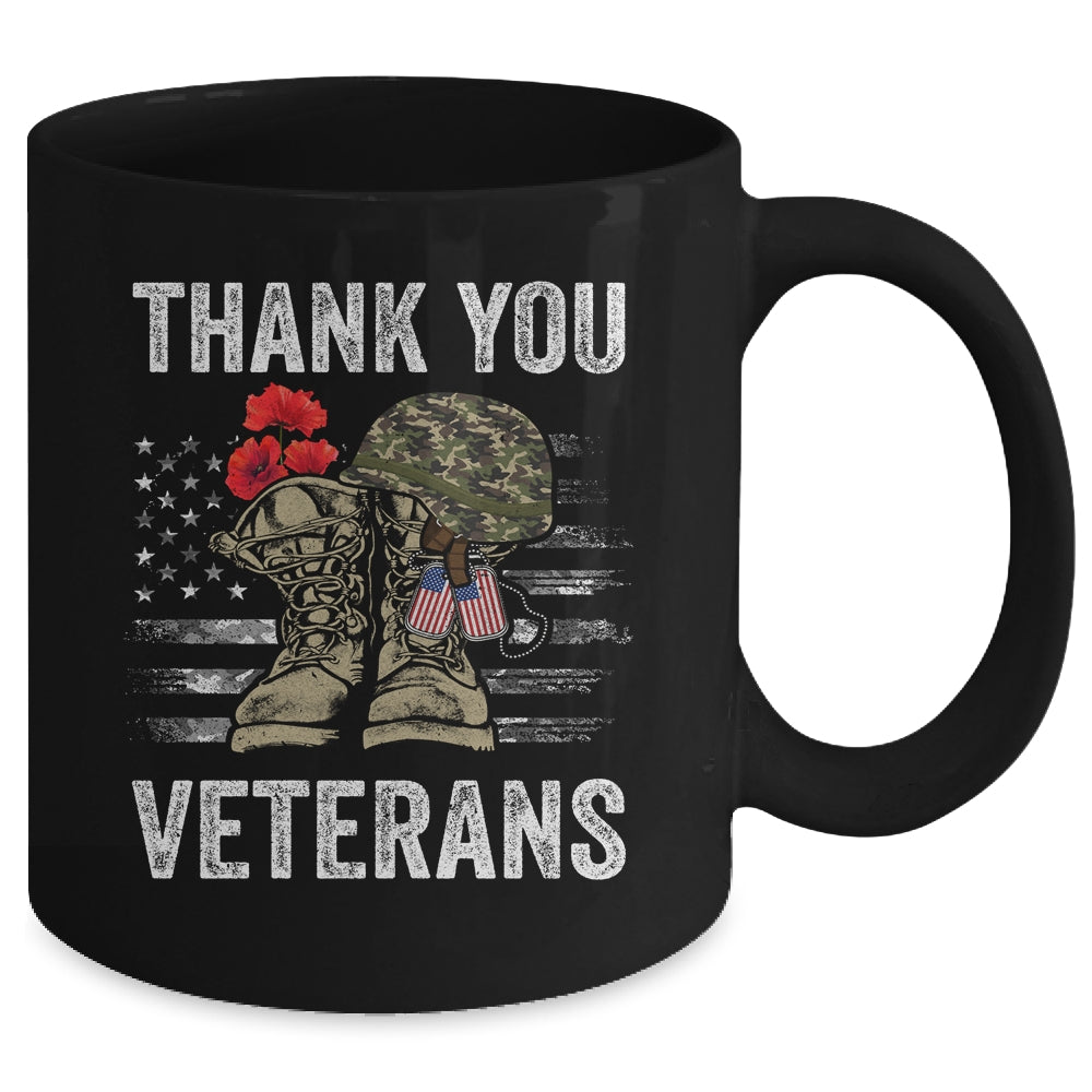 Thank You Veterans Combat Boots Poppy Flower Veteran Day Mug | siriusteestore