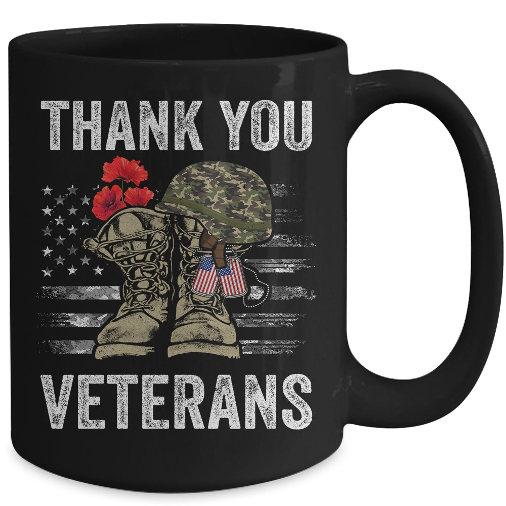 Thank You Veterans Combat Boots Poppy Flower Veteran Day Mug | siriusteestore