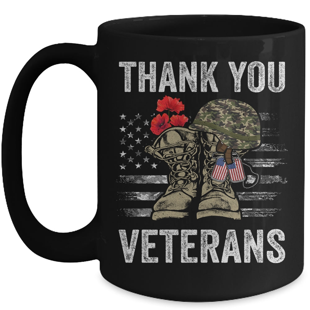 Thank You Veterans Combat Boots Poppy Flower Veteran Day Mug | siriusteestore