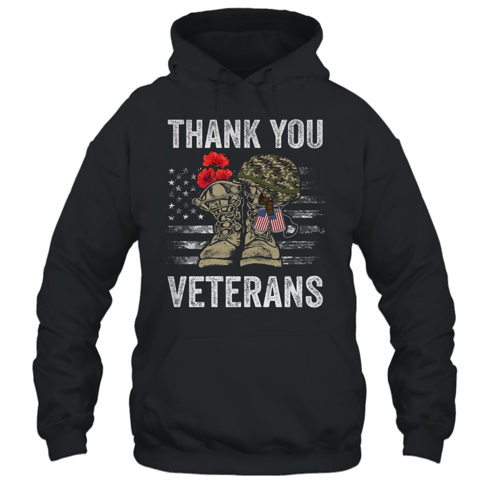 Thank You Veterans Combat Boots Poppy Flower Veteran Day Shirt & Hoodie | siriusteestore