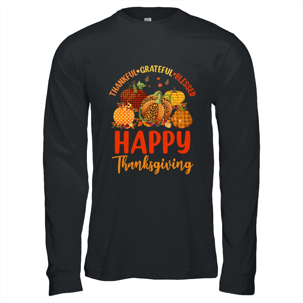 Thankful Grateful Blessed Leopard Plaid Pumpkin Thanksgiving Shirt & Hoodie | siriusteestore