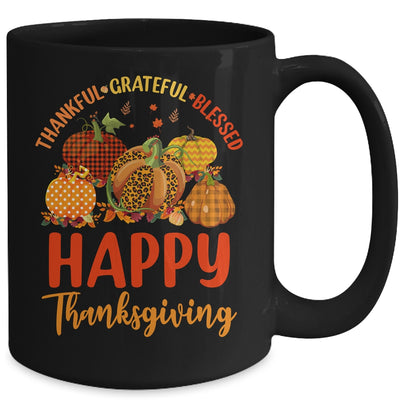 Thankful Grateful Blessed Leopard Plaid Pumpkin Thanksgiving Mug | siriusteestore