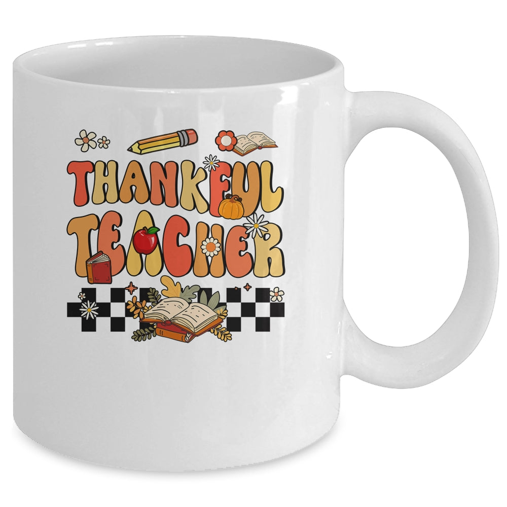 Thankful Teacher Retro Groovy Thanksgiving Fall Women Men Mug | siriusteestore
