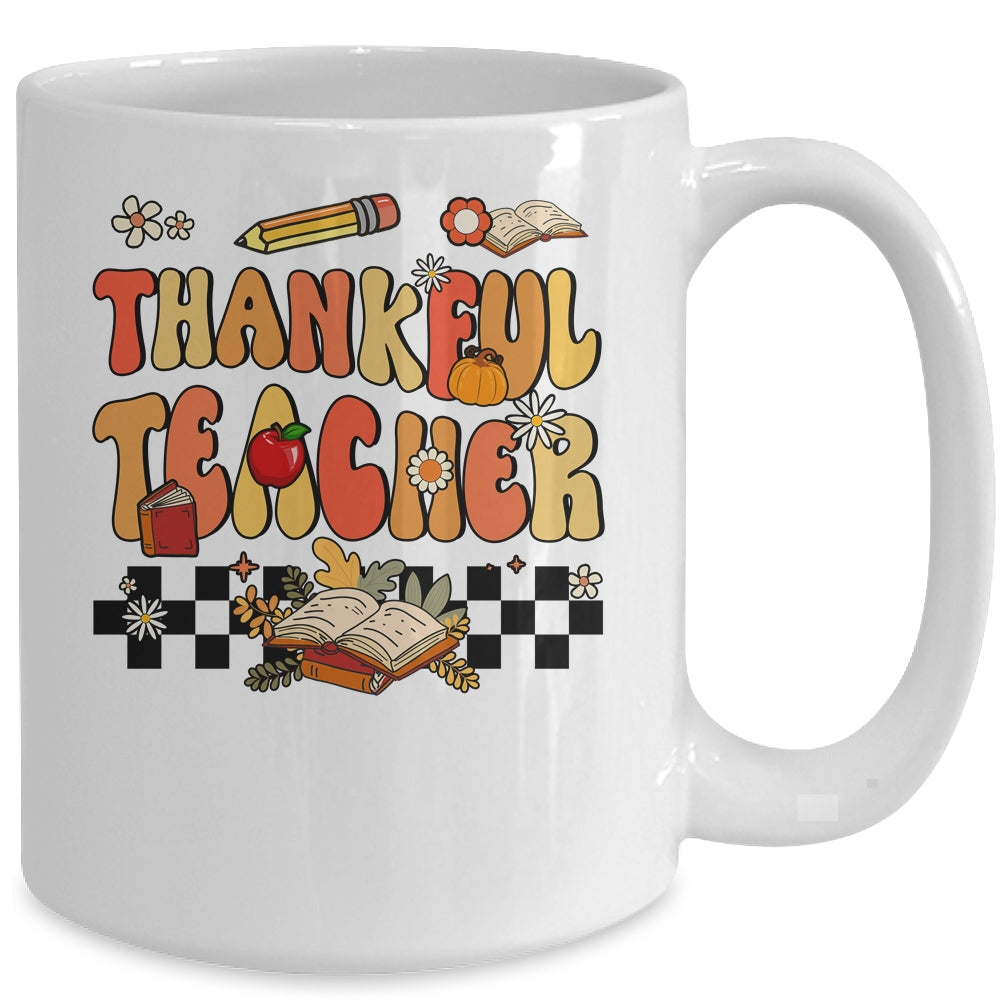 Thankful Teacher Retro Groovy Thanksgiving Fall Women Men Mug | siriusteestore